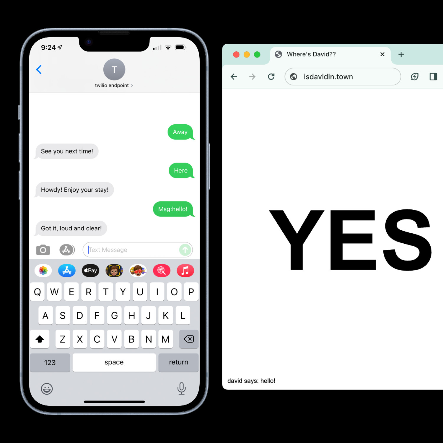 <em>isdavidin.town</em> - A website and accompanying text based interface for my friend David (and David only). 