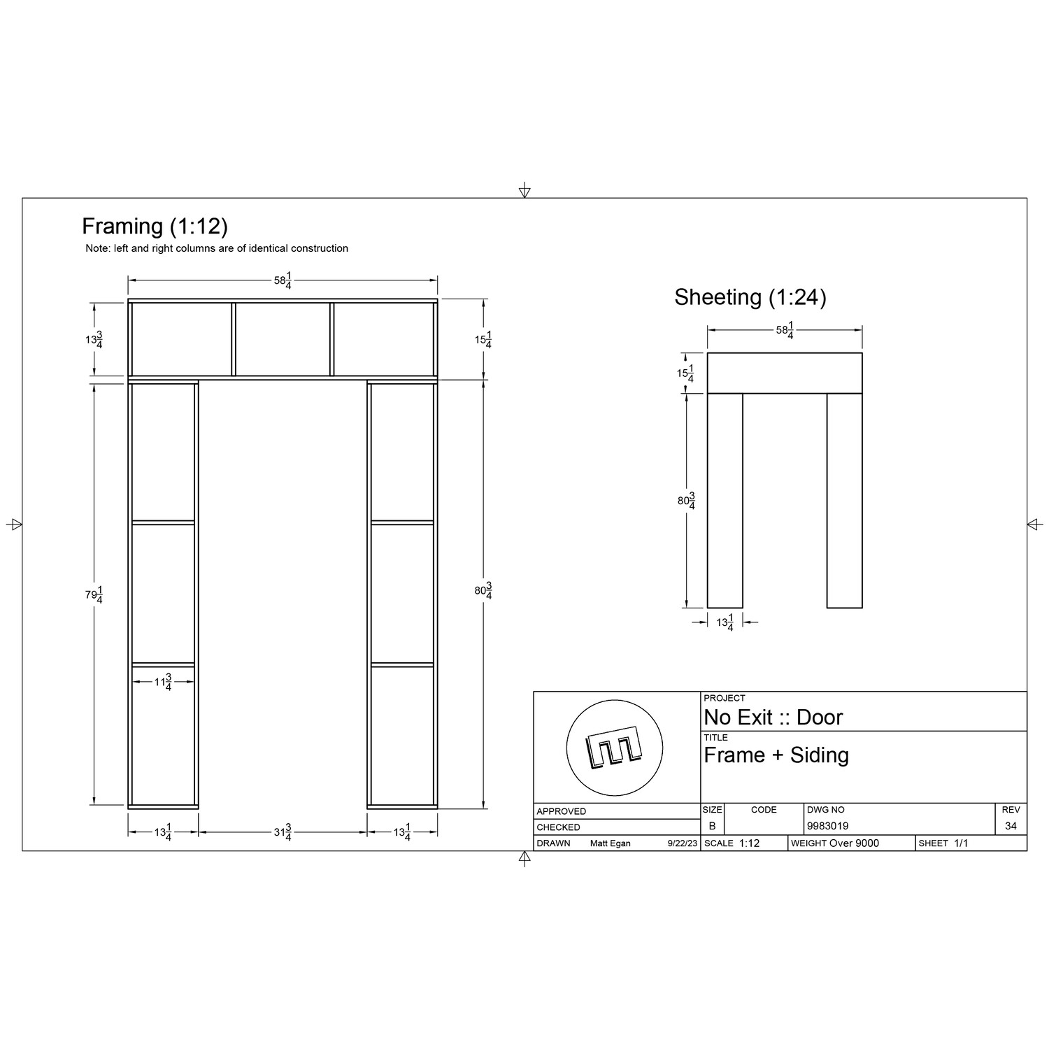 2D drawing of the framing and sheeting.